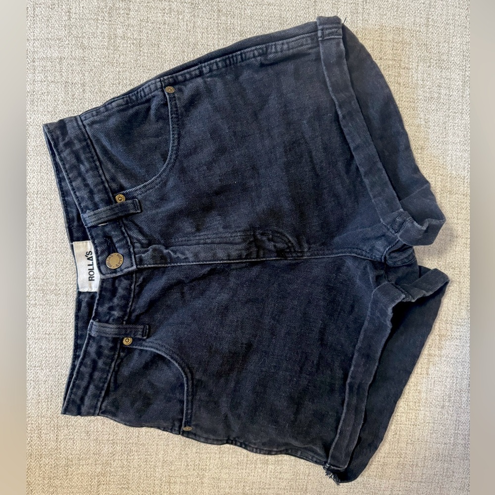 Rollas womens black dusters high rise slim jean shorts 23